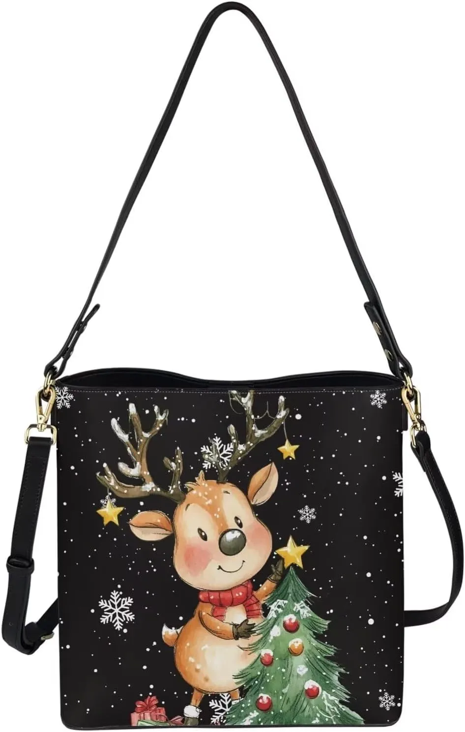 Womens Christmas Tote Bags with Detachable Strap and Compatments for Ladies Large Crossbody Shoulder Satchel