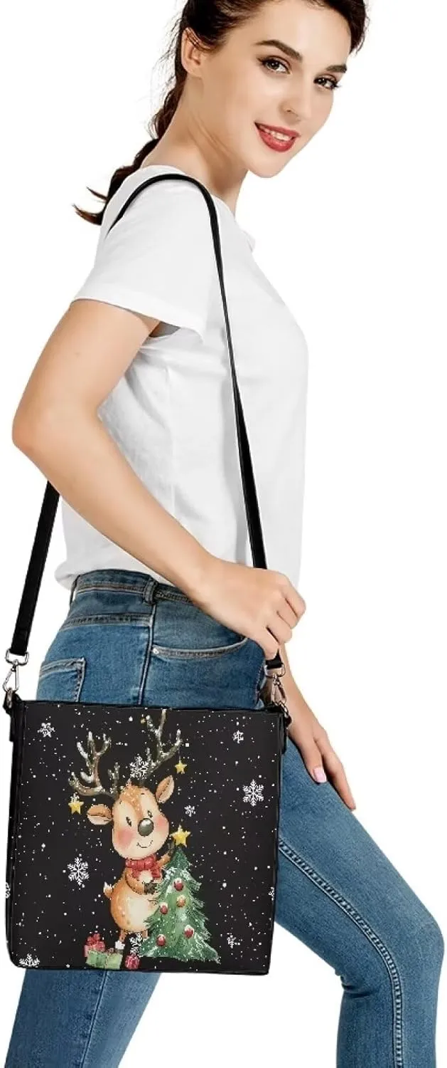 Womens Christmas Tote Bags with Detachable Strap and Compatments for Ladies Large Crossbody Shoulder Satchel