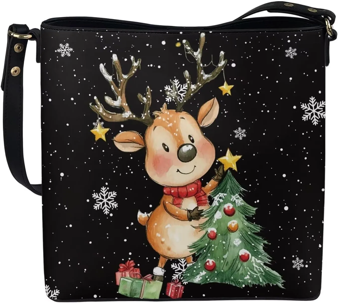 Womens Christmas Tote Bags with Detachable Strap and Compatments for Ladies Large Crossbody Shoulder Satchel