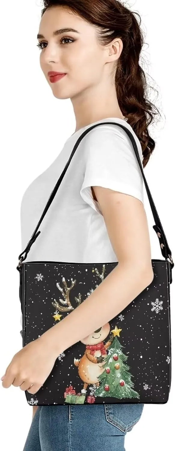 Womens Christmas Tote Bags with Detachable Strap and Compatments for Ladies Large Crossbody Shoulder Satchel