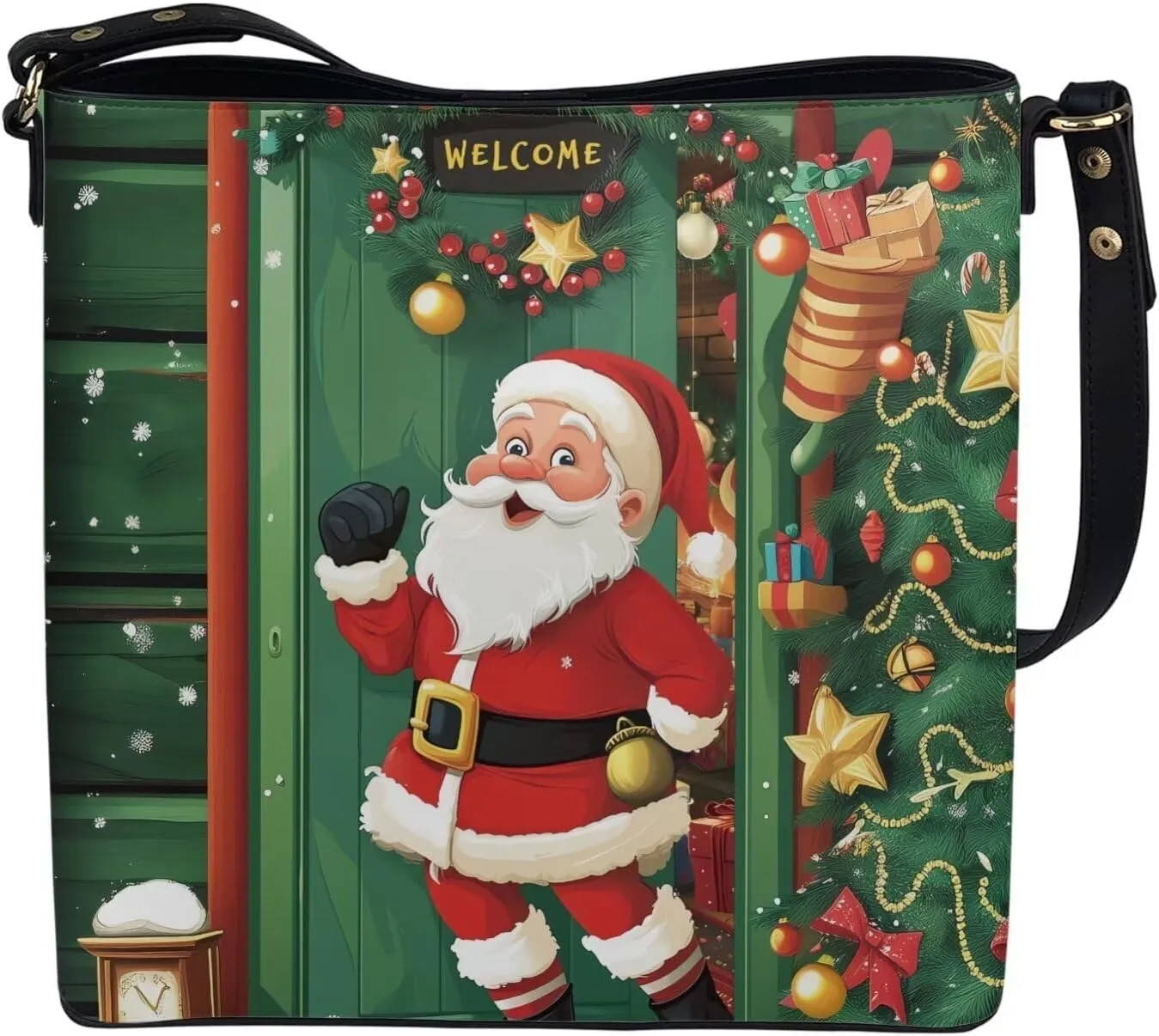 Womens Christmas Tote Bags with Detachable Strap and Compatments for Ladies Large Crossbody Shoulder Satchel