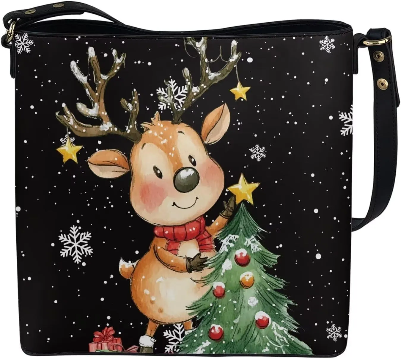 Womens Christmas Tote Bags with Detachable Strap and Compatments for Ladies Large Crossbody Shoulder Satchel