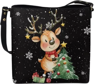 Womens Christmas Tote Bags with Detachable Strap and Compatments for Ladies Large Crossbody Shoulder Satchel