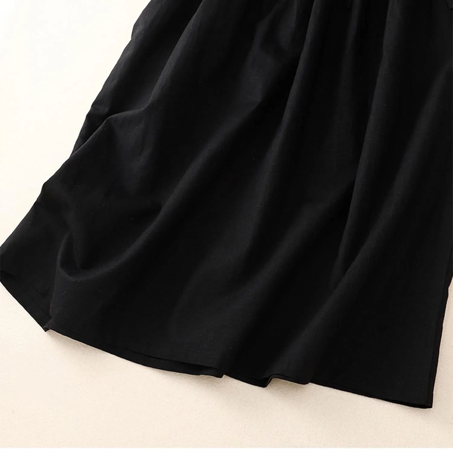 Women's Collared Short-Sleeve Button Front Tie Waist Casual Midi Dress Vintage Pleated Flowy Cotton Linen Dresses