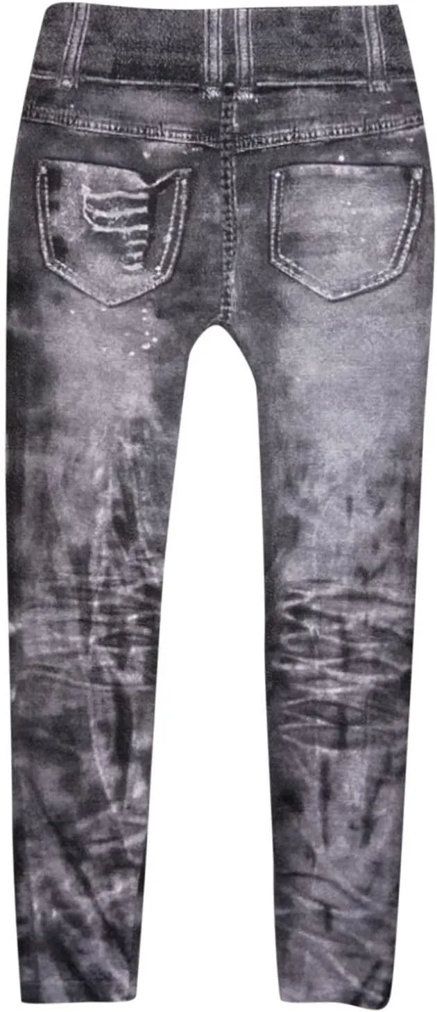 Women's Denim Print Fake Jeans Leggings High Waist Butt Lift Elastic Slim Yoga Pants Stretch Comfy Casual Trousers