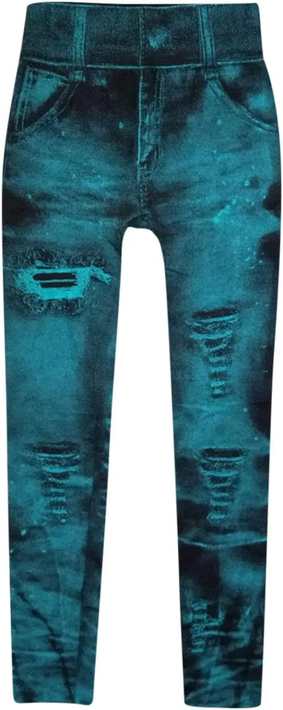 Women's Denim Print Fake Jeans Leggings High Waist Butt Lift Elastic Slim Yoga Pants Stretch Comfy Casual Trousers