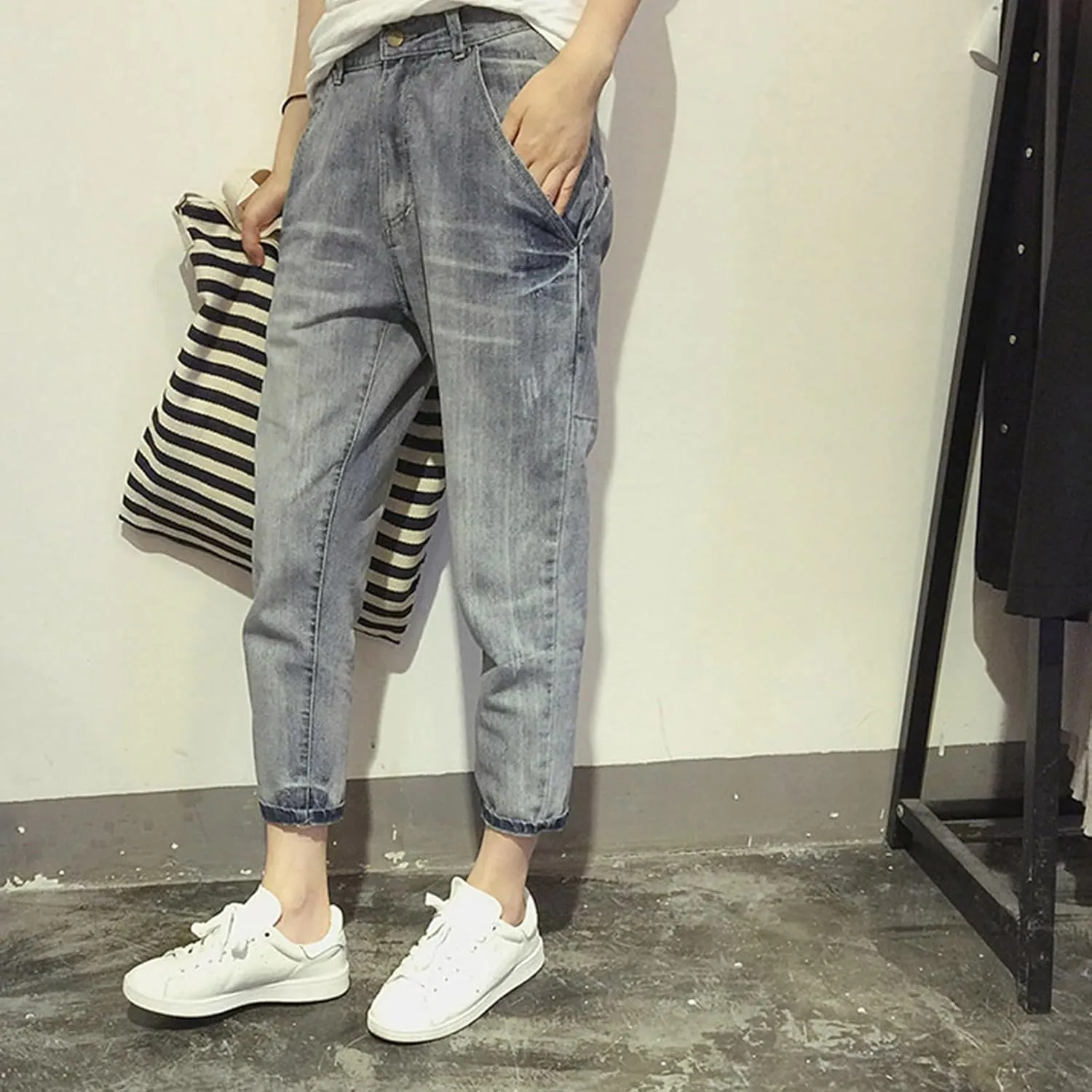 Womens Elastic Waist Ripped Distressed Jeans Pants for Curvy Boyfriend Straight Leg Bell Bottom Jeggings Plus Size