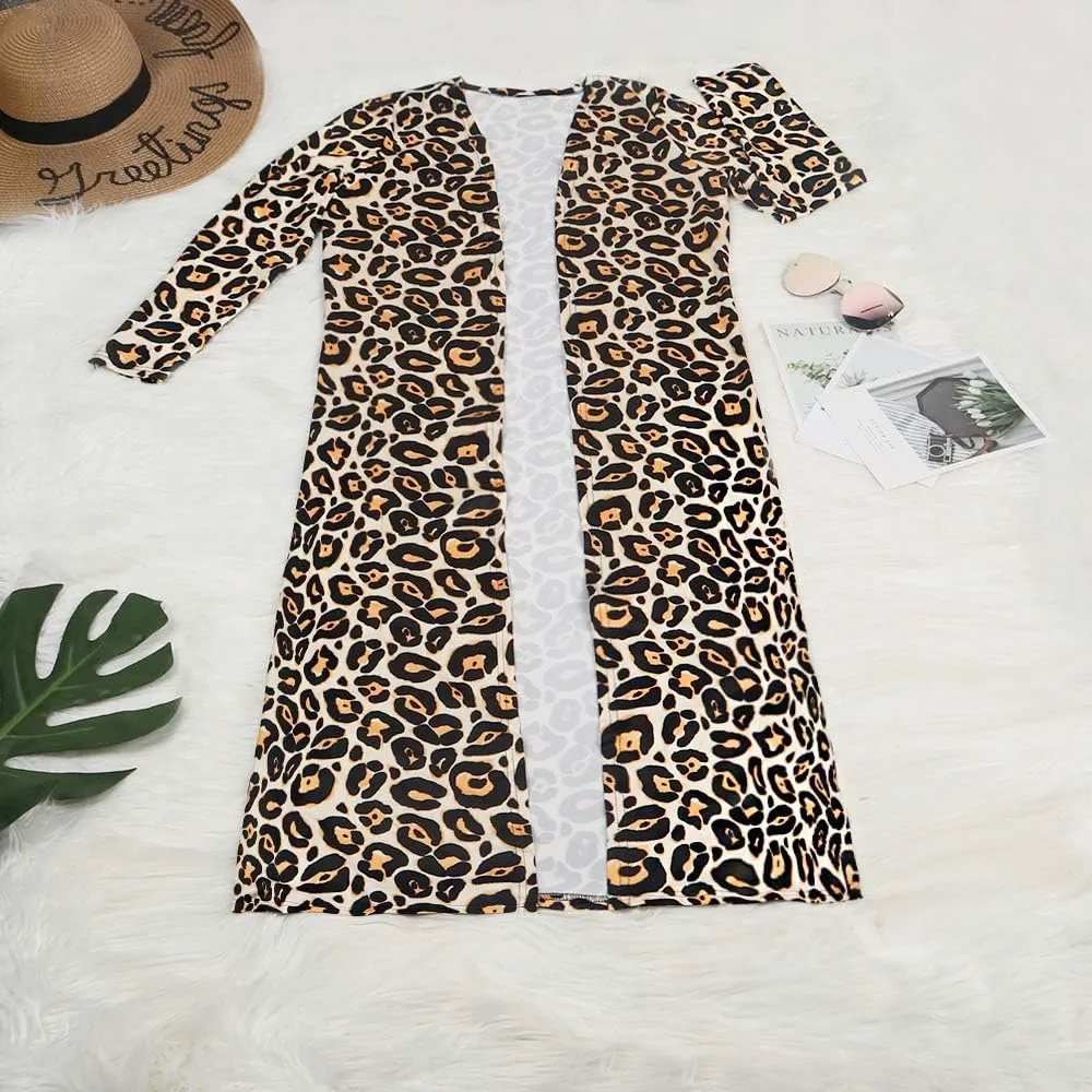 Womens Fashion Printed Long Cardigans 2 Piece Outfits,Long Sleeve Coat and Trousers Set