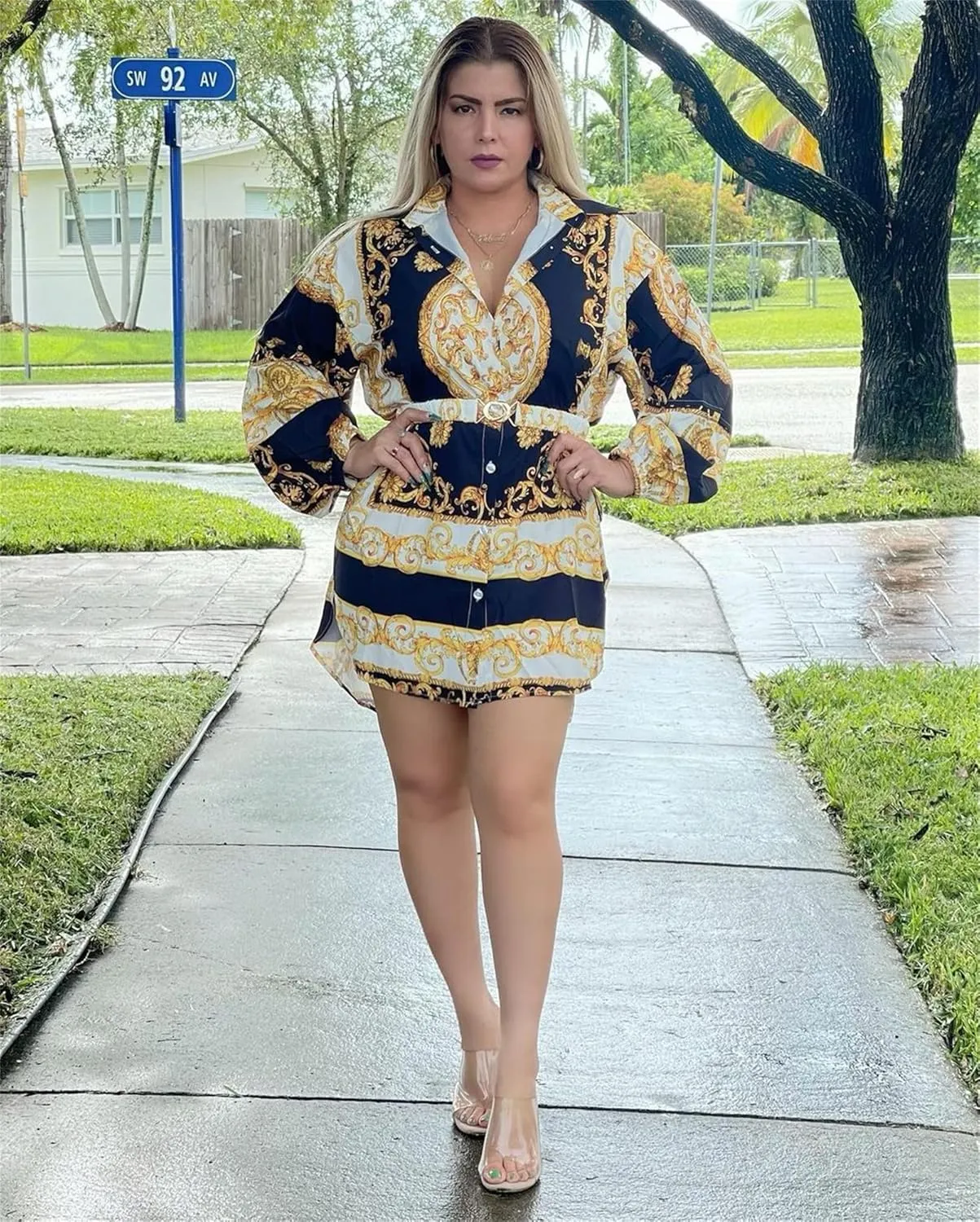 Women's Floral Button Down Shirt Dresses Casual Oversized Long Sleeve Button up Blouses Tops Mini Dress