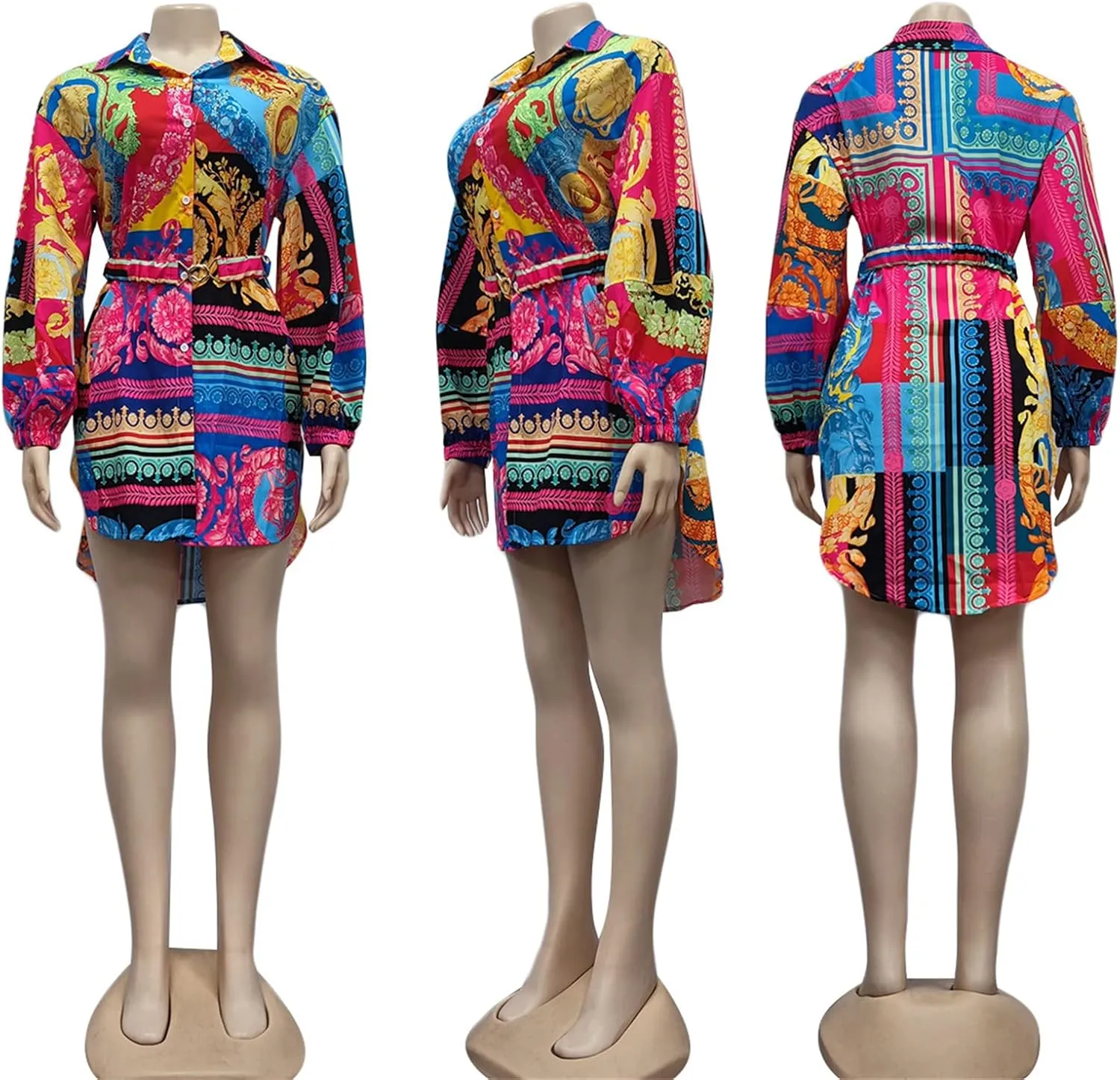 Women's Floral Button Down Shirt Dresses Casual Oversized Long Sleeve Button up Blouses Tops Mini Dress