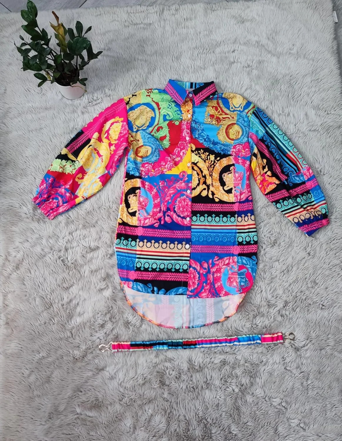 Women's Floral Button Down Shirt Dresses Casual Oversized Long Sleeve Button up Blouses Tops Mini Dress