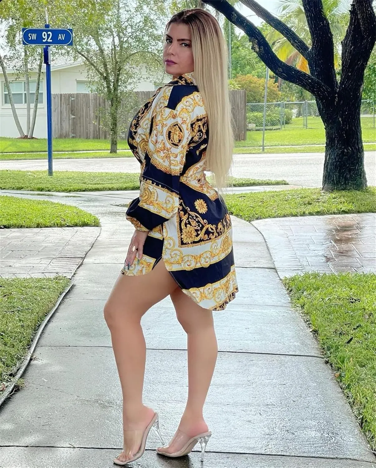 Women's Floral Button Down Shirt Dresses Casual Oversized Long Sleeve Button up Blouses Tops Mini Dress