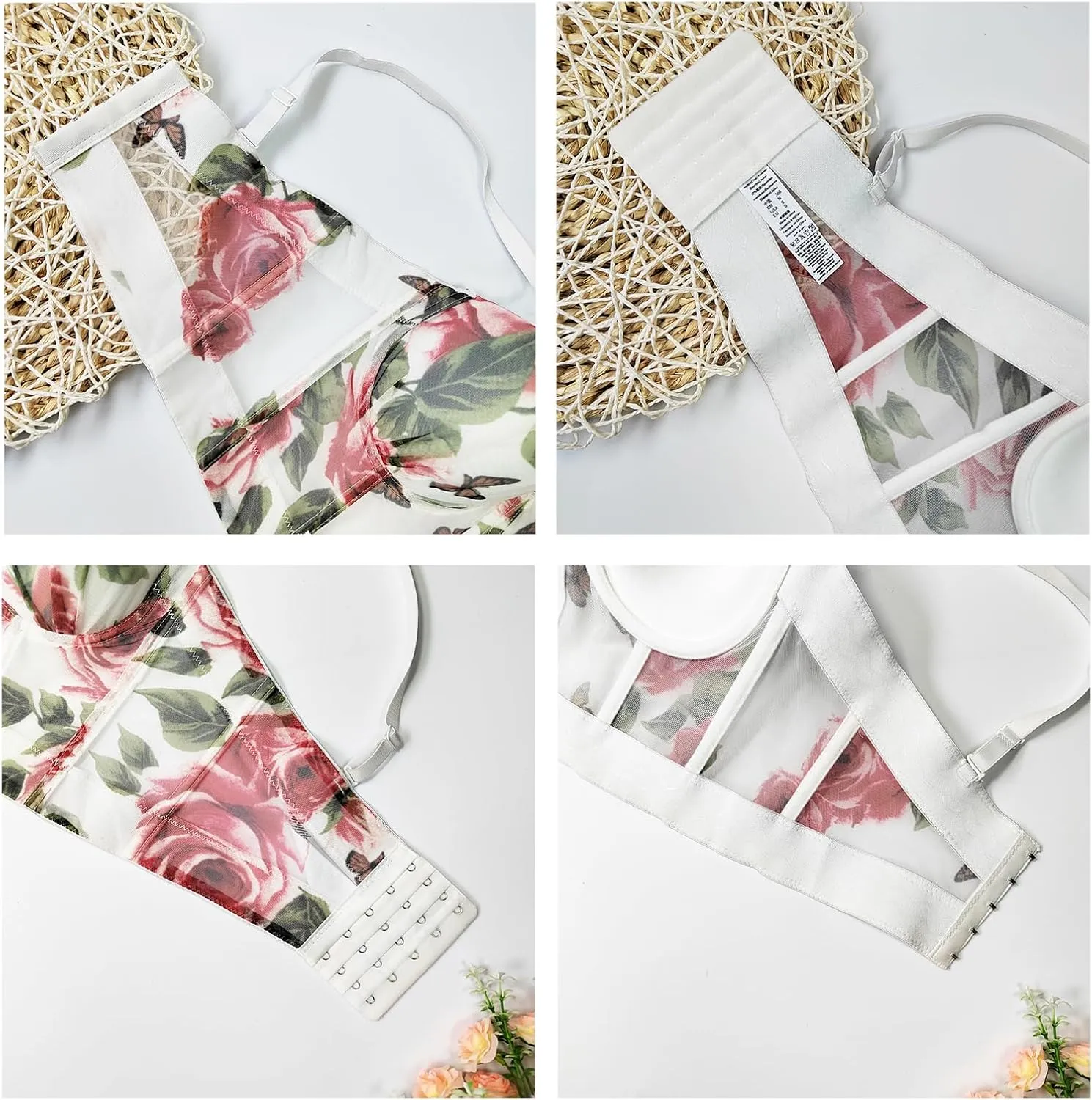 Women's Floral Print Sleeveless Spaghetti Strap Bustier Corset Crop Top Padded Push Up Going Out Tops