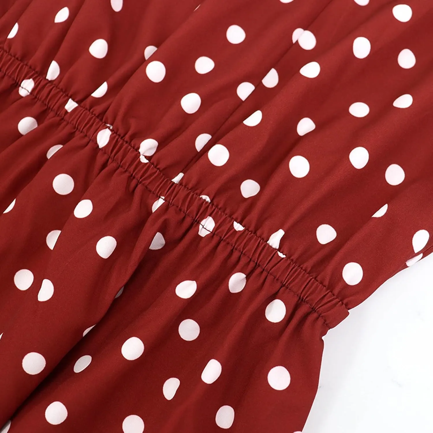Women's Flutter Sleeve Smocked Polka Dot Midi Dress Summer Beach Vocation Boho Round Neck Casual Tiered Dresses