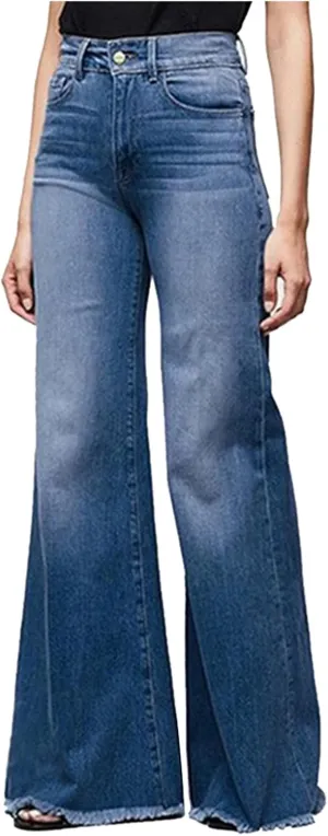 Women's High Waist Baggy Jeans Wide Leg Denim Jeans Flap Pocket Side Jeans Straight Casual Loose Trousers Classic Streetwear, Navy