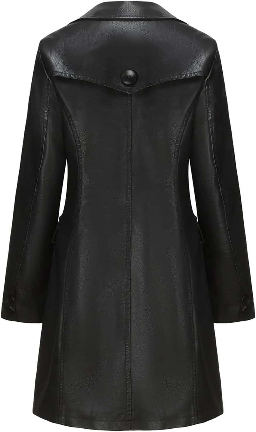 Women's Lapel Leather Jacket Fashion Solid Colour Long-sleeved -breasted Medium-Length Coat Fall Winter Warm