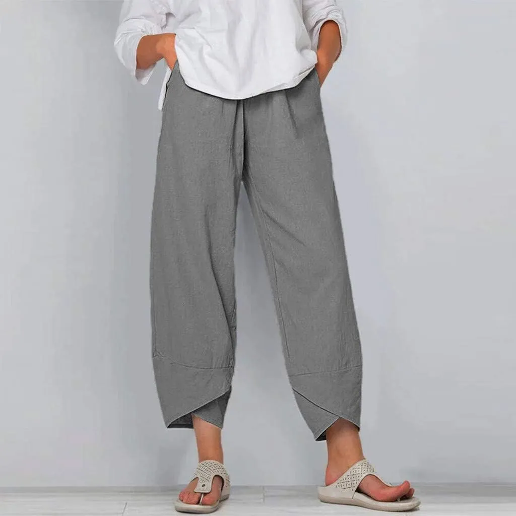 Womens Linen Pants Summer Beach High Waisted Oversized Cropped Pants Casual Loose Fit Trousers 2025 Vacation Clothes