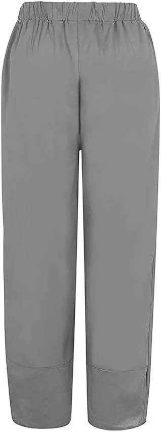 Womens Linen Pants Summer Beach High Waisted Oversized Cropped Pants Casual Loose Fit Trousers 2025 Vacation Clothes