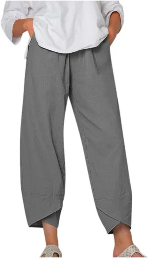 Womens Linen Pants Summer Beach High Waisted Oversized Cropped Pants Casual Loose Fit Trousers 2025 Vacation Clothes