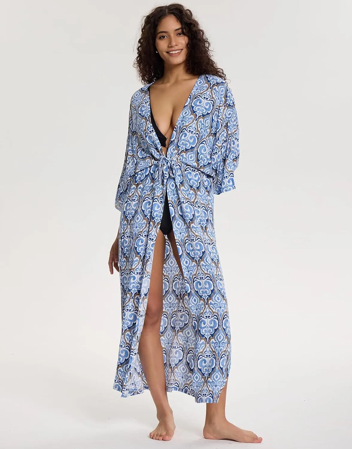 Women's Long Kimono Swimsuit Coverups Open Front Casual Loose Beach Cover Up Cardigans for Swimwear