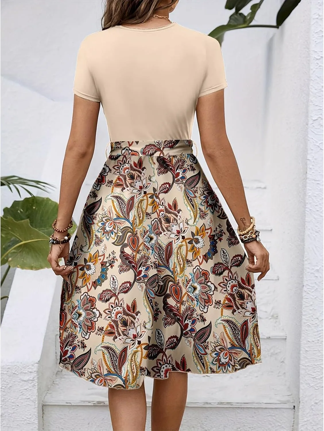 Womens Midi Dress Spring Summer Short Sleeve Petite Dresses 2025 Ladies Casual Plus Size Floral T-Shirt Flowy Beach Sundress