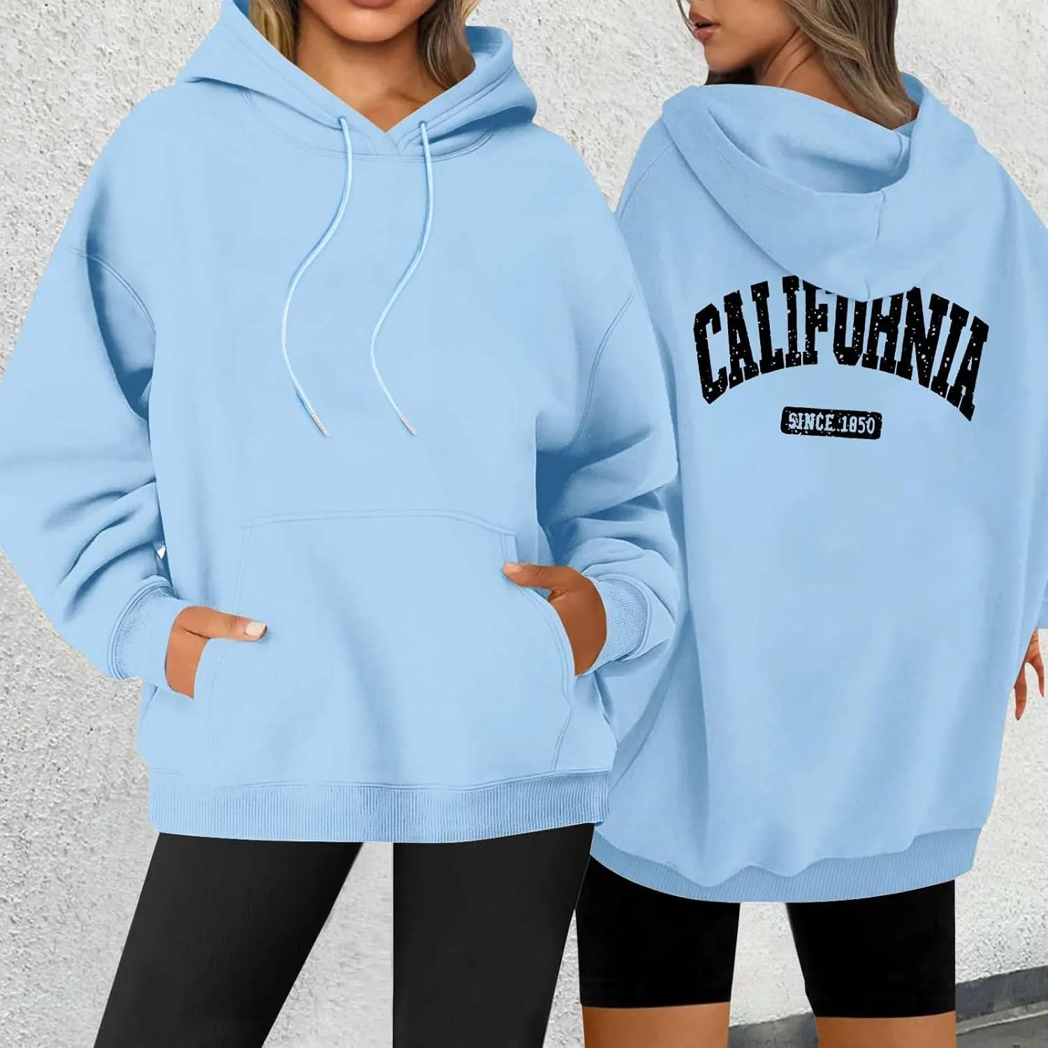 Womens Oversized Hoodies Fleece Hooded Sweatshirts Solid Basic Loose Letter Pullover Tops Drawstring 2024 Fall Outfit
