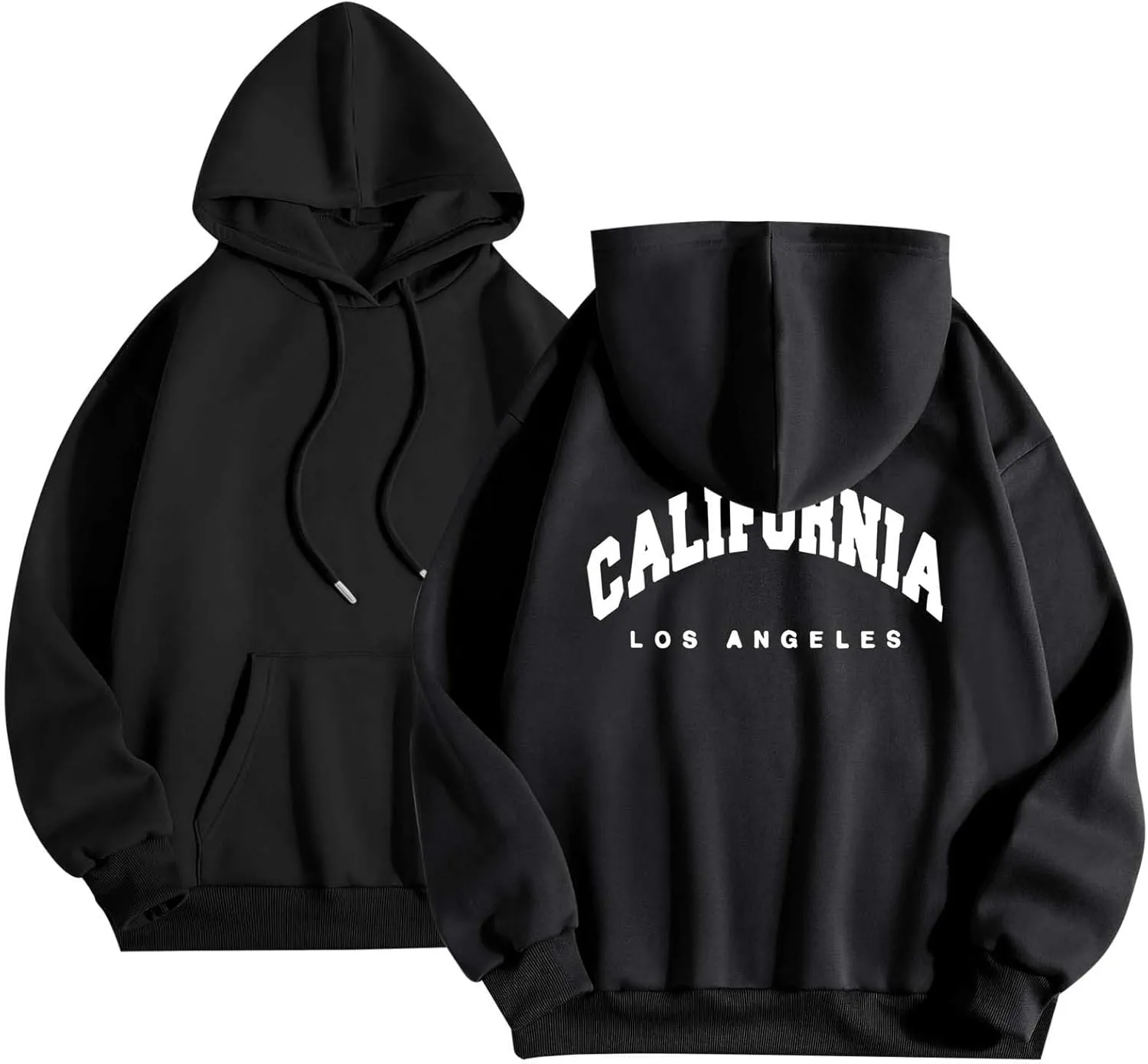 Womens Oversized Hoodies Fleece Hooded Sweatshirts Solid Basic Loose Letter Pullover Tops Drawstring 2024 Fall Outfit