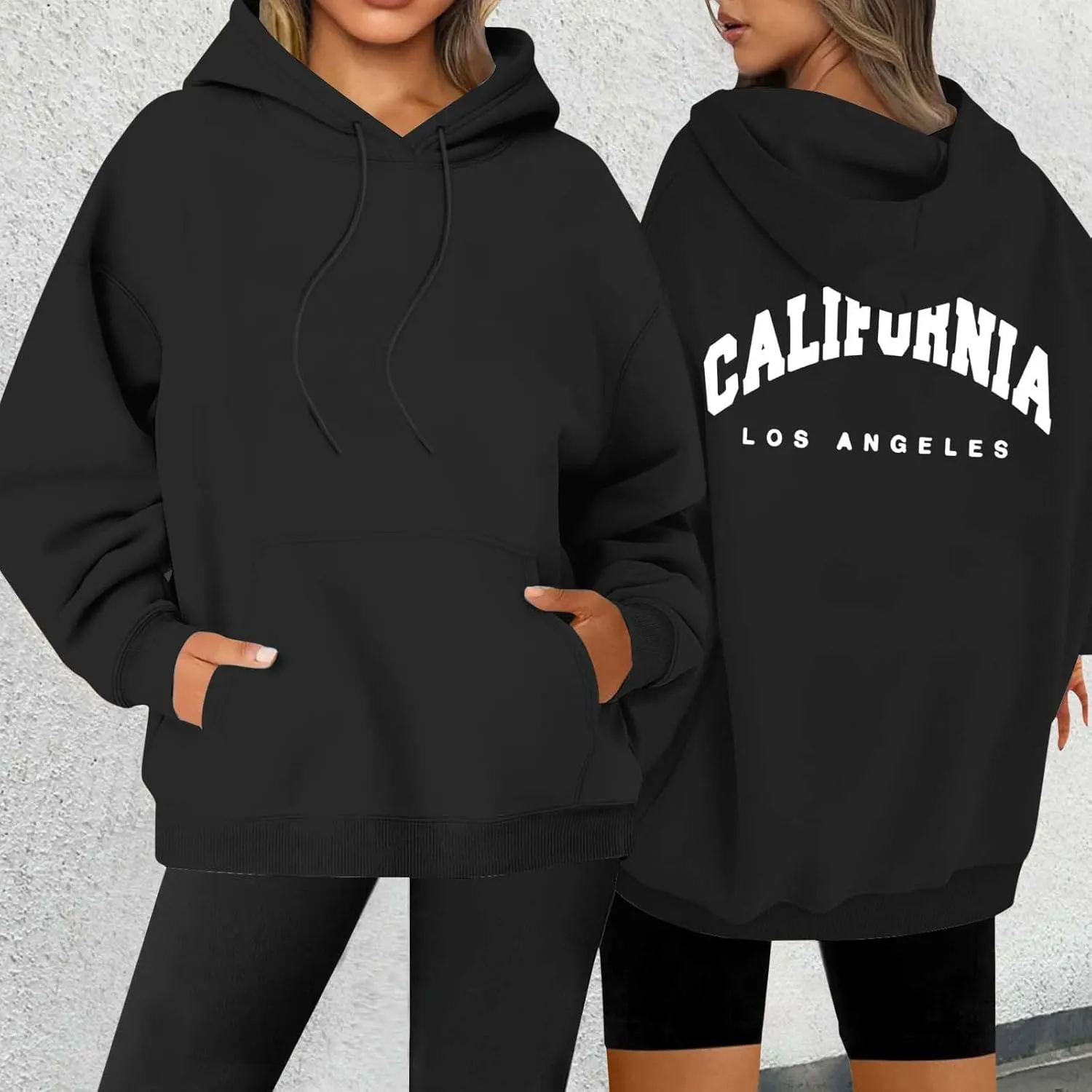Womens Oversized Hoodies Fleece Hooded Sweatshirts Solid Basic Loose Letter Pullover Tops Drawstring 2024 Fall Outfit