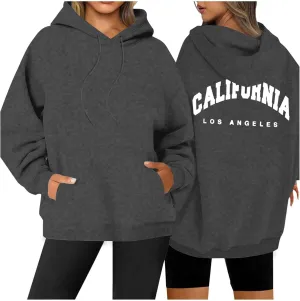 Womens Oversized Hoodies Fleece Hooded Sweatshirts Solid Basic Loose Letter Pullover Tops Drawstring 2024 Fall Outfit