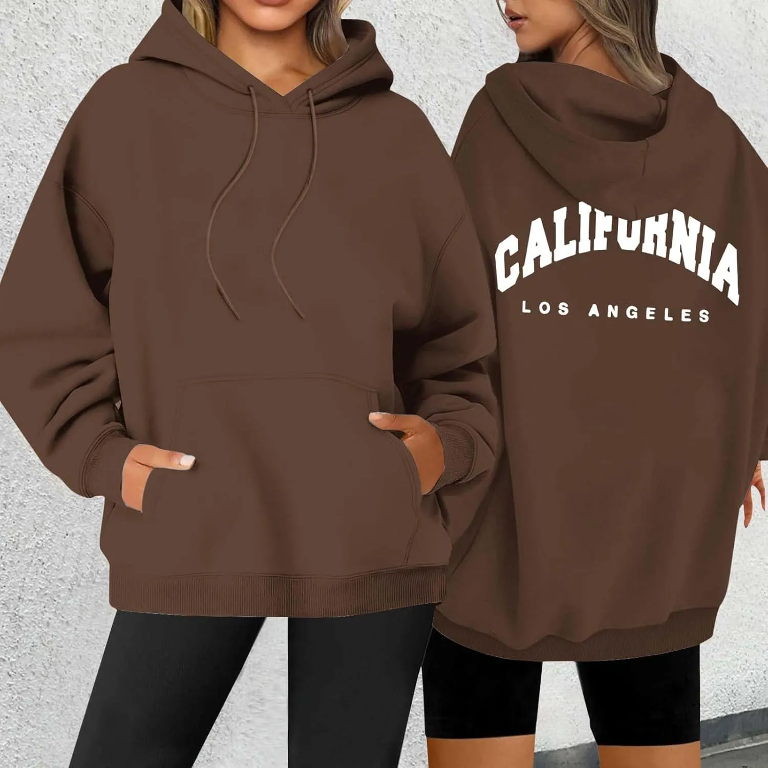 Womens Oversized Hoodies Fleece Hooded Sweatshirts Solid Basic Loose Letter Pullover Tops Drawstring 2024 Fall Outfit
