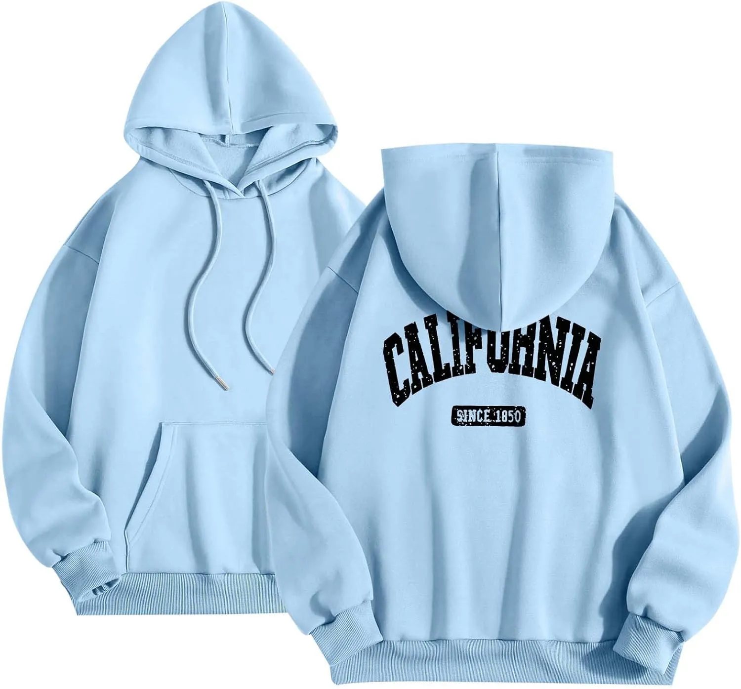 Womens Oversized Hoodies Fleece Hooded Sweatshirts Solid Basic Loose Letter Pullover Tops Drawstring 2024 Fall Outfit