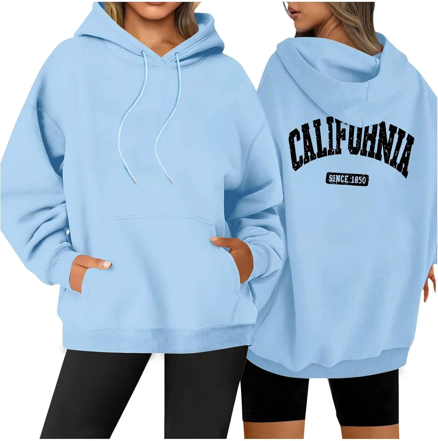 Womens Oversized Hoodies Fleece Hooded Sweatshirts Solid Basic Loose Letter Pullover Tops Drawstring 2024 Fall Outfit