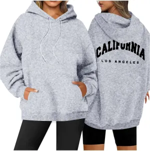 Womens Oversized Hoodies Fleece Hooded Sweatshirts Solid Basic Loose Letter Pullover Tops Drawstring 2024 Fall Outfit