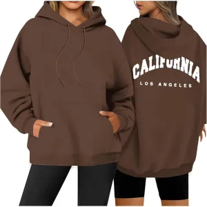 Womens Oversized Hoodies Fleece Hooded Sweatshirts Solid Basic Loose Letter Pullover Tops Drawstring 2024 Fall Outfit
