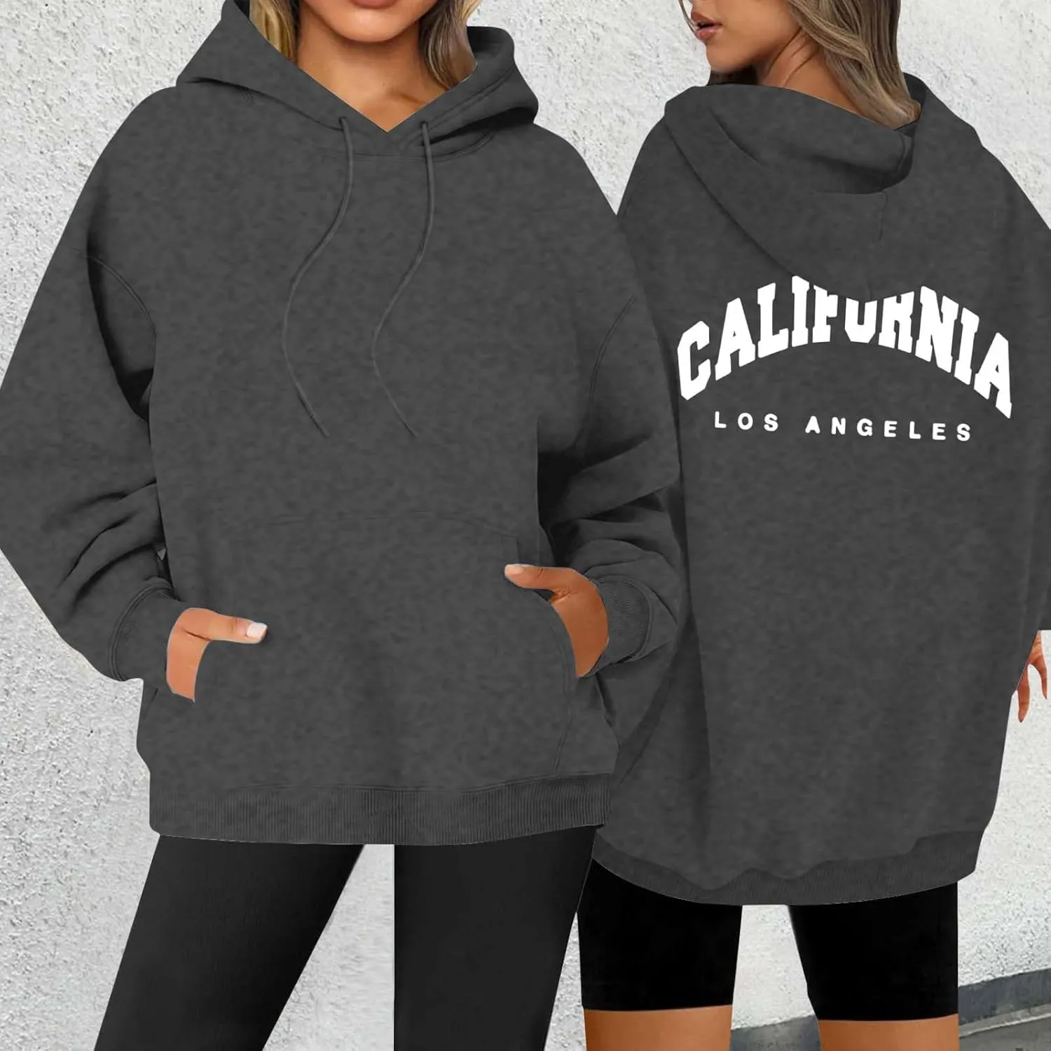 Womens Oversized Hoodies Fleece Hooded Sweatshirts Solid Basic Loose Letter Pullover Tops Drawstring 2024 Fall Outfit