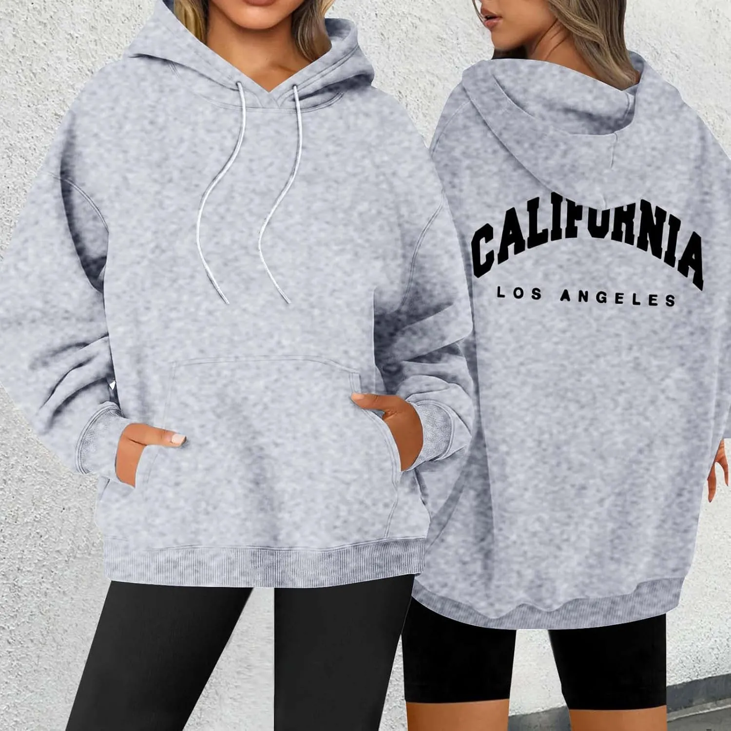 Womens Oversized Hoodies Fleece Hooded Sweatshirts Solid Basic Loose Letter Pullover Tops Drawstring 2024 Fall Outfit