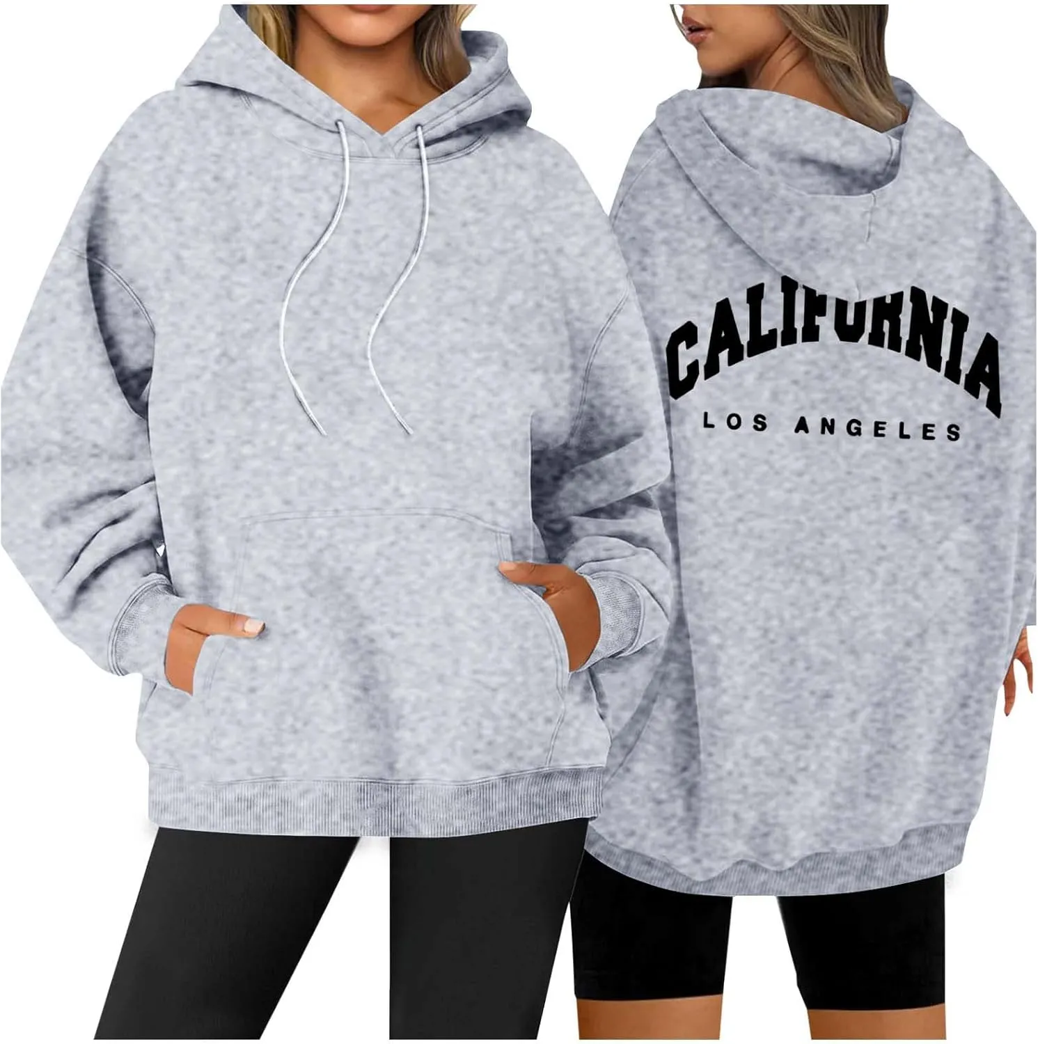 Womens Oversized Hoodies Fleece Hooded Sweatshirts Solid Basic Loose Letter Pullover Tops Drawstring 2024 Fall Outfit