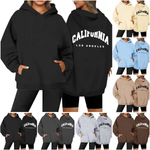 Womens Oversized Hoodies Fleece Hooded Sweatshirts Solid Basic Loose Letter Pullover Tops Drawstring 2024 Fall Outfit