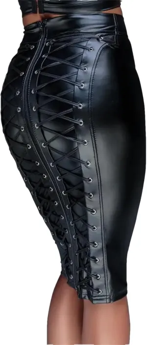 Women's Party Sexy Faux Leather Skirt Lace Up Zipper Bodycon Pencil Skirt High Waist Midi Package Hip Skirt