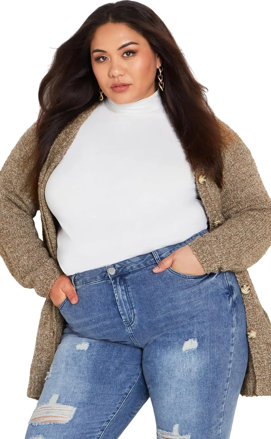 Women's Plus Size Cardigan - Amber Boucle