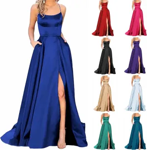 Women's Plus Size Chiffon Off Shoulder Formal Dress with Side Slit Spaghetti Straps Prom Dress Elegant Maxi Dress