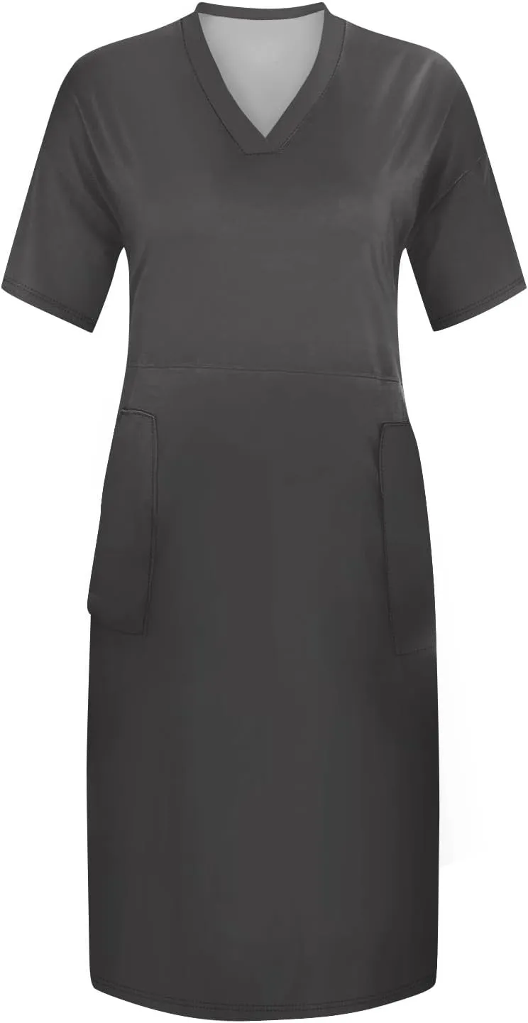 Women's Plus Size Tshirt Dress Short Sleeve Knee Length Soild Color Tshirt Dresses with Pockets, L-5XL