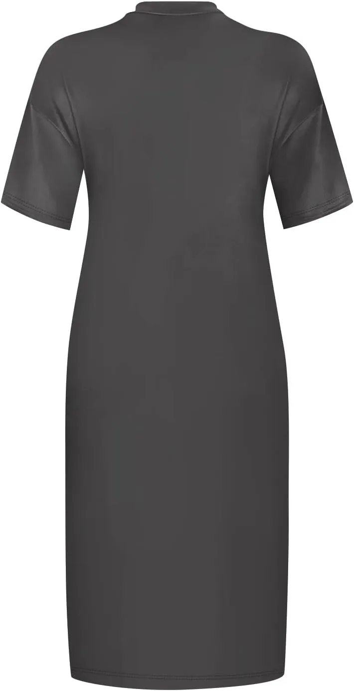 Women's Plus Size Tshirt Dress Short Sleeve Knee Length Soild Color Tshirt Dresses with Pockets, L-5XL