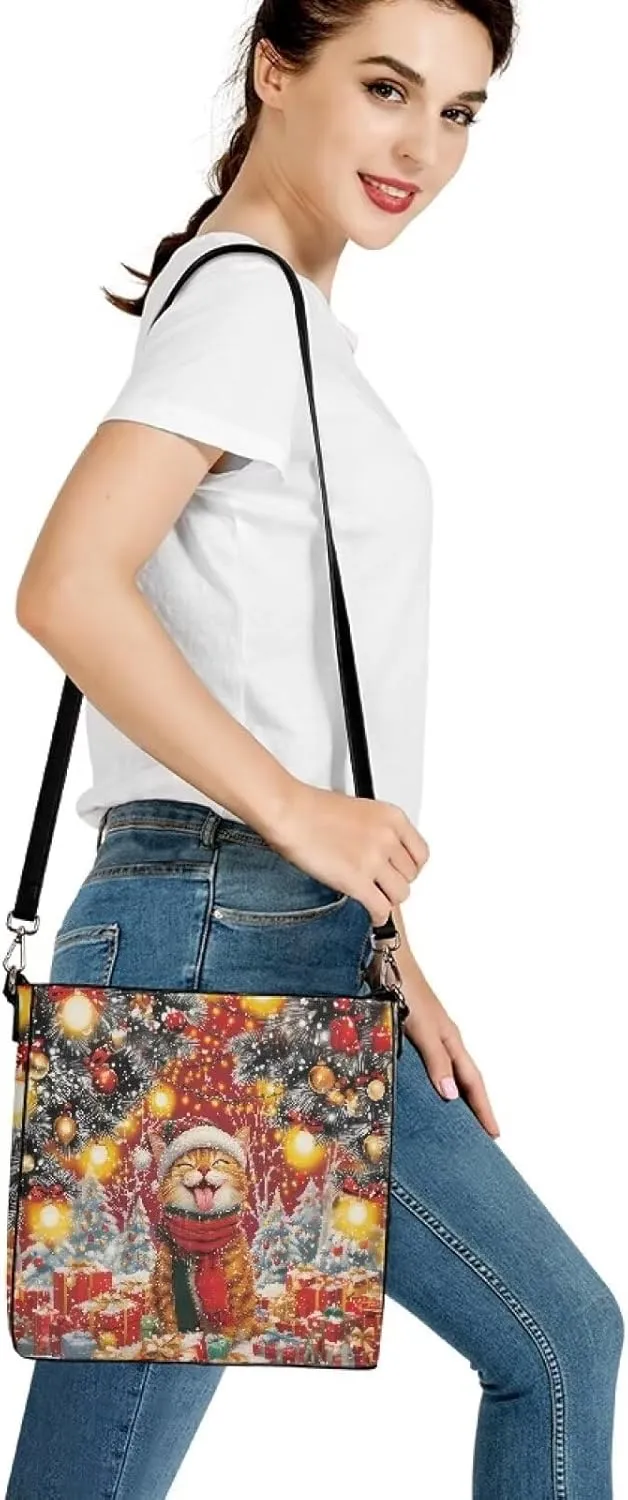 Womens Purse Tote Bags with Detachable Strap and Magnetic Snap for Ladies Christmas Pattern Shoulder Satchel