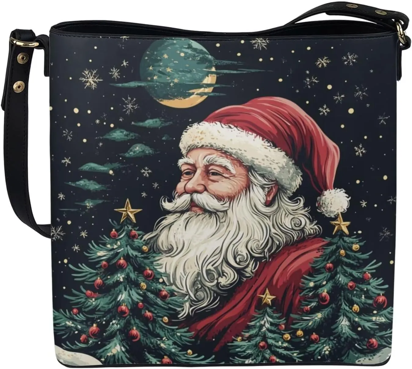 Womens Purse Tote Bags with Detachable Strap and Magnetic Snap for Ladies Christmas Pattern Shoulder Satchel