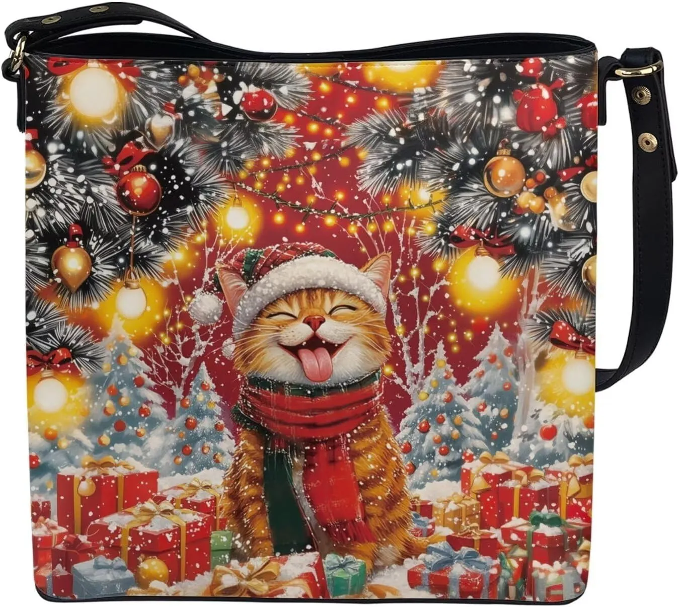 Womens Purse Tote Bags with Detachable Strap and Magnetic Snap for Ladies Christmas Pattern Shoulder Satchel
