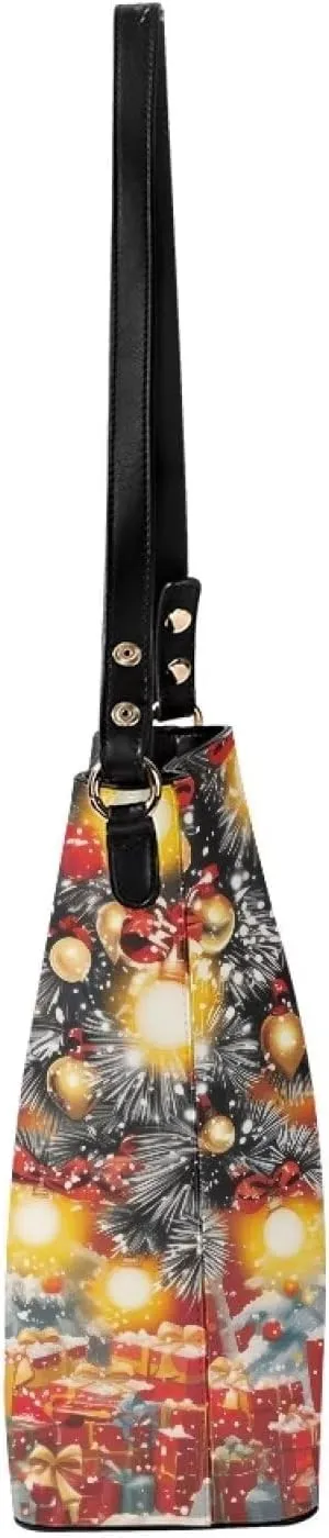 Womens Purse Tote Bags with Detachable Strap and Magnetic Snap for Ladies Christmas Pattern Shoulder Satchel