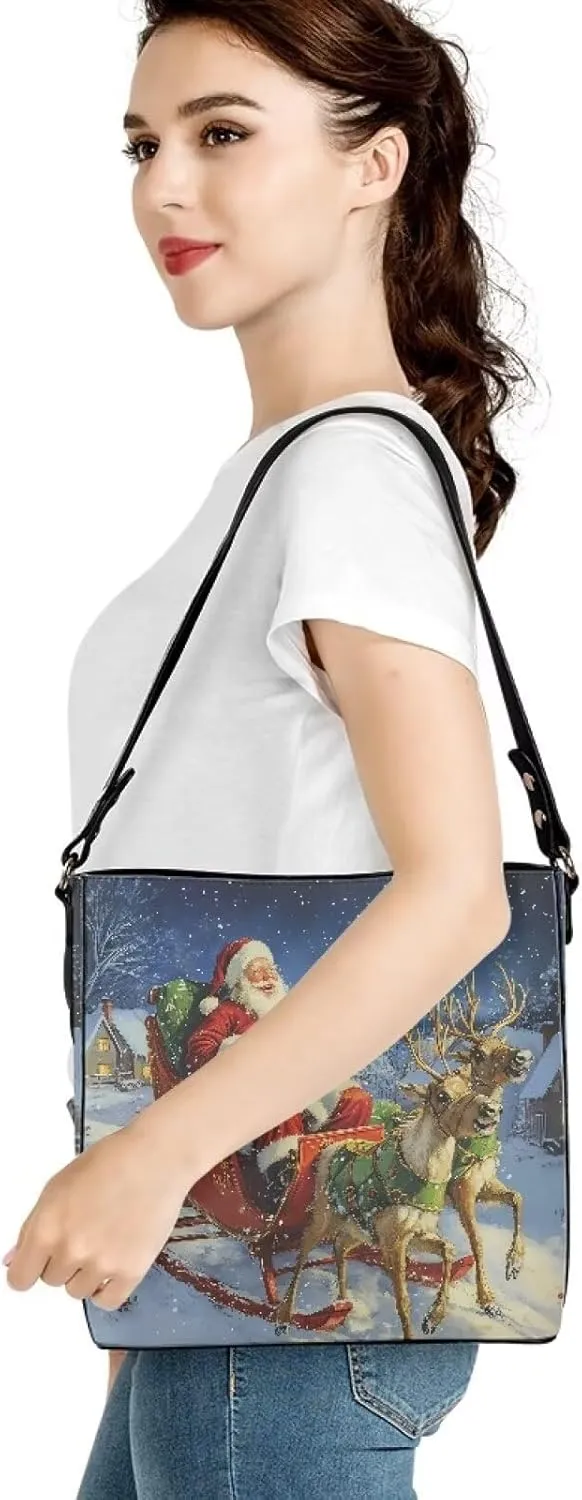 Womens Purse Tote Bags with Detachable Strap and Magnetic Snap for Ladies Christmas Pattern Shoulder Satchel