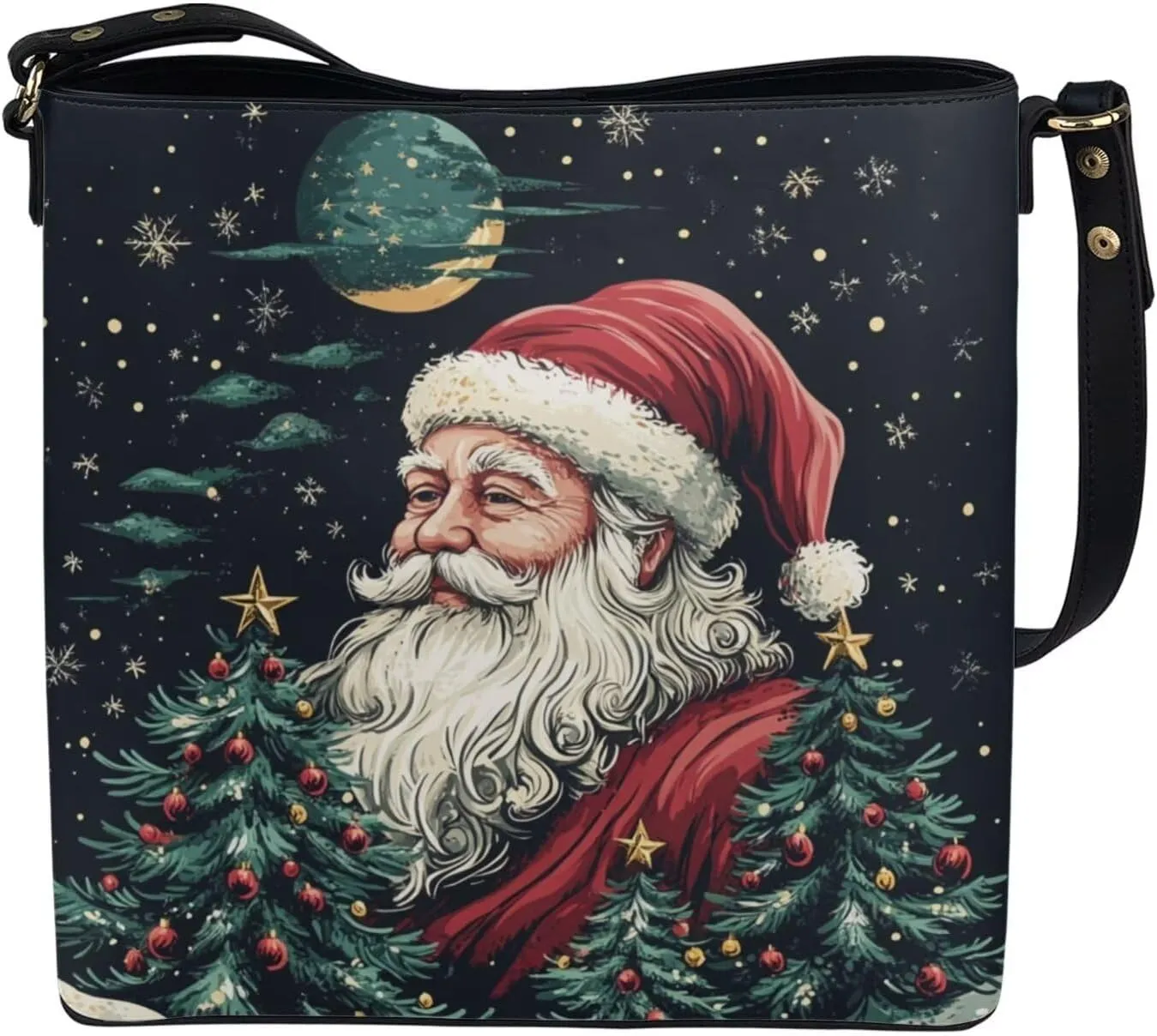 Womens Purse Tote Bags with Detachable Strap and Magnetic Snap for Ladies Christmas Pattern Shoulder Satchel