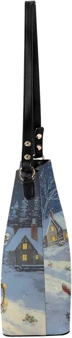 Womens Purse Tote Bags with Detachable Strap and Magnetic Snap for Ladies Christmas Pattern Shoulder Satchel